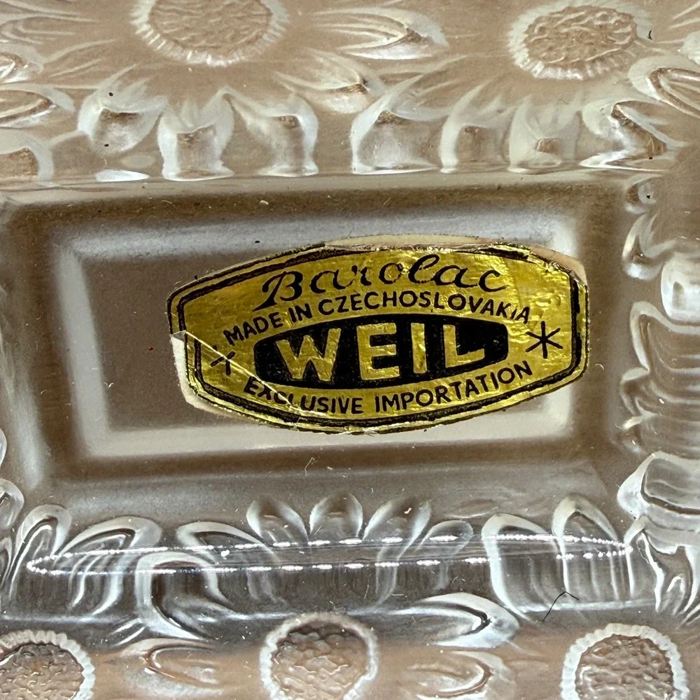 Vintage Barolac Weil Czechoslovakia Frosted Glass Sunflower Smoking Vanity Set